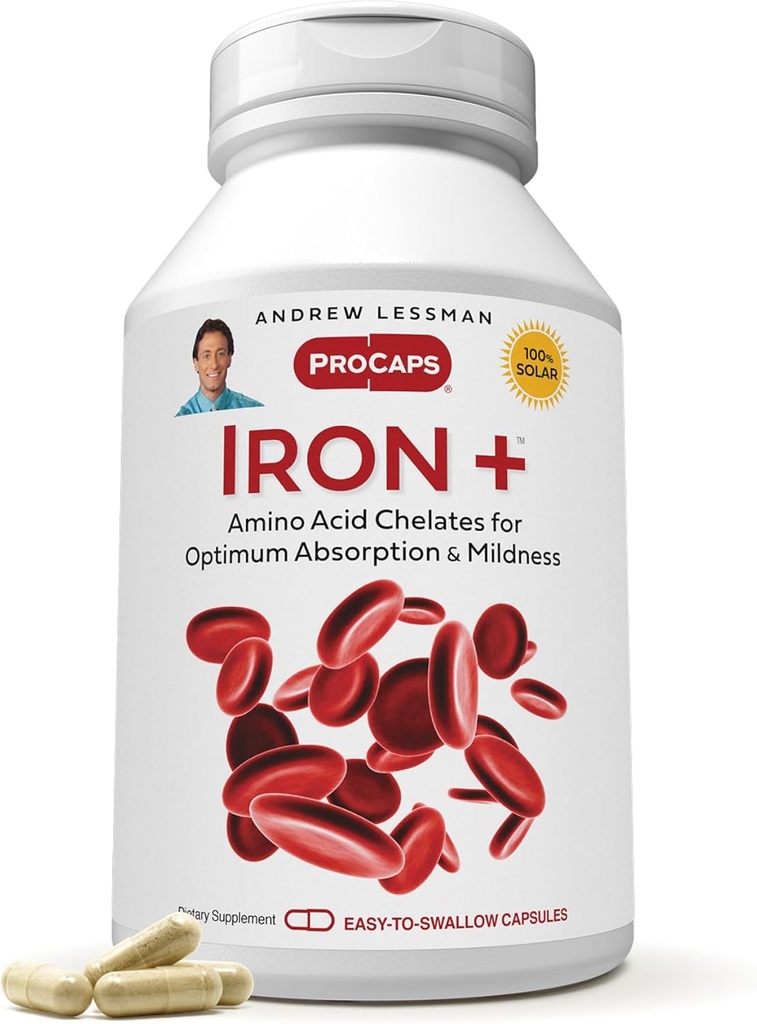 ANDREW MOINSMAN Iron Plus 90 Capsules - 18mg Iron, 100% acide amino pur Fer chélaté (glycinate, aspartate), plus vitamine C pour l'absorption accrue, petites capsules faciles à avaler, sans additifs
