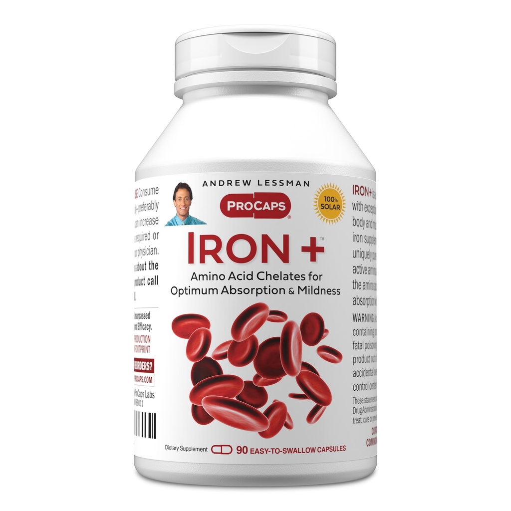 ANDREW MOINSMAN Iron Plus 90 Capsules - 18mg Iron, 100% acide amino pur Fer chélaté (glycinate, aspartate), plus vitamine C pour l'absorption accrue, petites capsules faciles à avaler, sans additifs