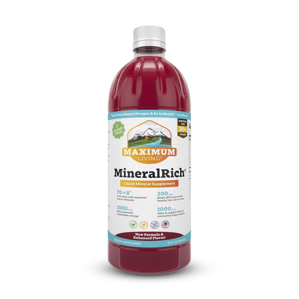 Riche minéral vivant maximum - Supplément minéral - Mélange liquide sans sucre de vitamines et minéraux traces - 32 oz