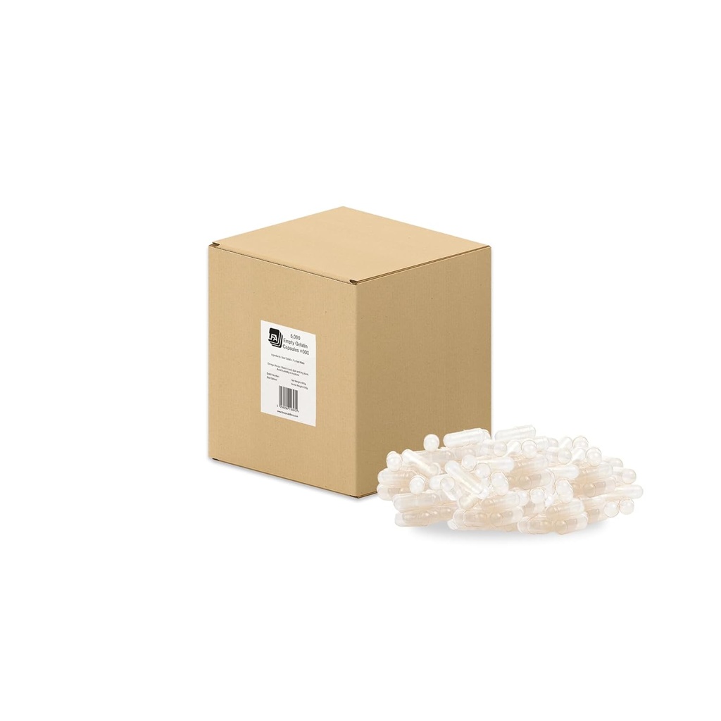 Taille 000 Capsules vides - 5000 Compte Capsules de gélatine en vrac Vide - 000 Capsules de remplissage jumelées - Capsules de pilules Vide pour la machine de remplissage de capsules - Capsules de gel de boeuf halal certifiées