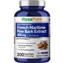 NusaPure Extrait d'écorce de pin Maritime française 400mg par Veggie Caps 200 jours d'approvisionnement Bioperine Non-OGM Vegan