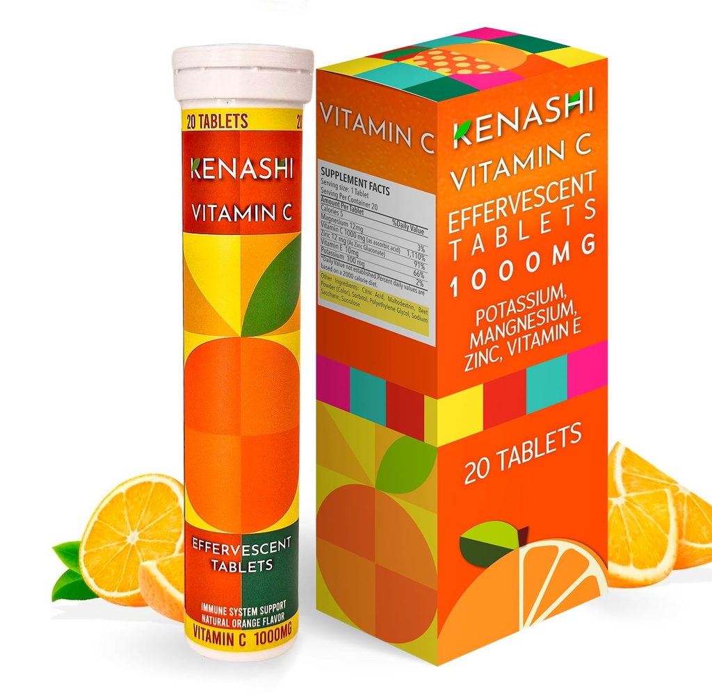 Vitamine C 1000mg Comprimés effervescents Vitamine avec Zinc Potassium Magnésium E Vitamine C Efervescente para Adulto Zinc et Vitamine C 20 Comprimés