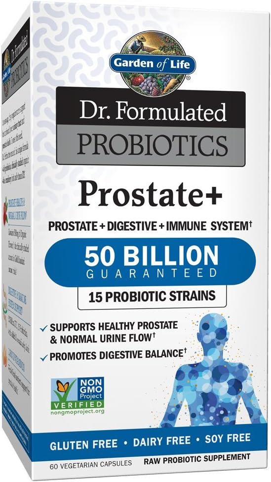 Jardin de la vie Dr. Formulé Probiotiques Prostate+ - Acidophilus et probiotique soutient la santé de la prostate et l'équilibre digestif - sans gluten, lait et soja - 60 capsules végétariennes