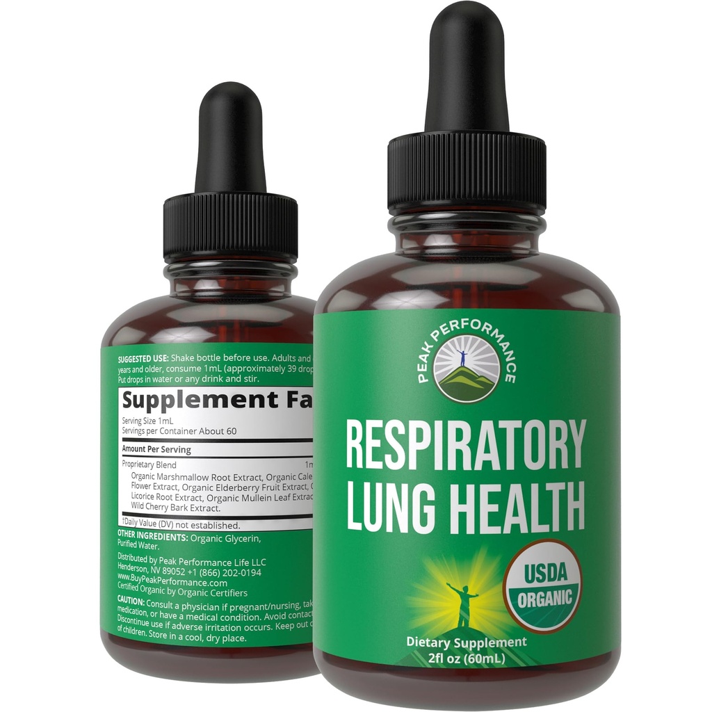 Détox de poumon biologique USDA pour les fumeurs et les non-fumeurs avec 6 ingrédients top. Feuille de Mullein, racine de marshmallow, Calendula. Les poumons nettoient pour une meilleure santé respiratoire. Supplément de teinture pour gouttes liquides