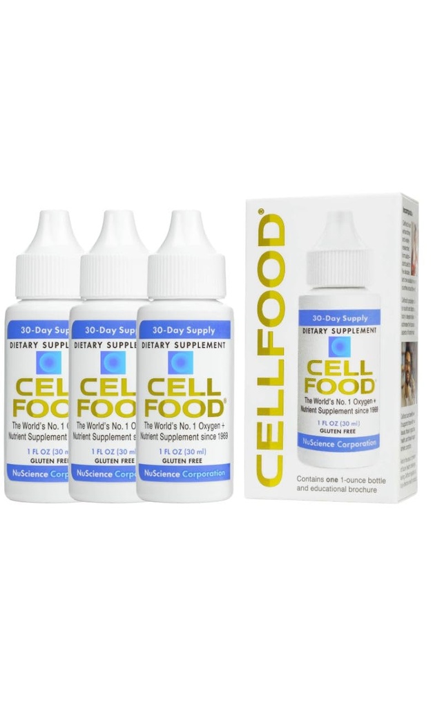 Cellfood Oxygen Boost - 1 fl oz, 3 Pack - Supplément d'oxygène liquide pour le drainage lymphatique, la maladie d'altitude, Jet Lag, Fatigue, Céphalées, Hangovers et énergie - Sans gluten, Cert. Kosher