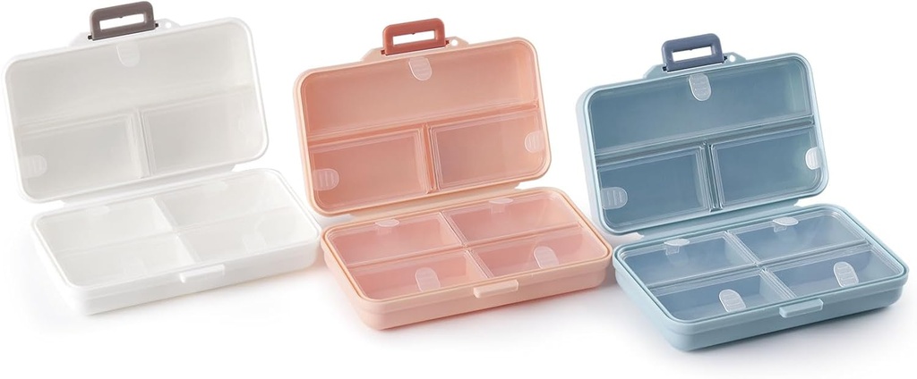 Portable Pill Case, Organisateur de pilules de voyage, Organisateur de pilules quotidiennes, 7 Compartiments, Boîte à pilules pour la poche de Purse pour tenir les vitamines, huile de foie de morue, suppléments et médicaments-(White+Blue+) Rose)
