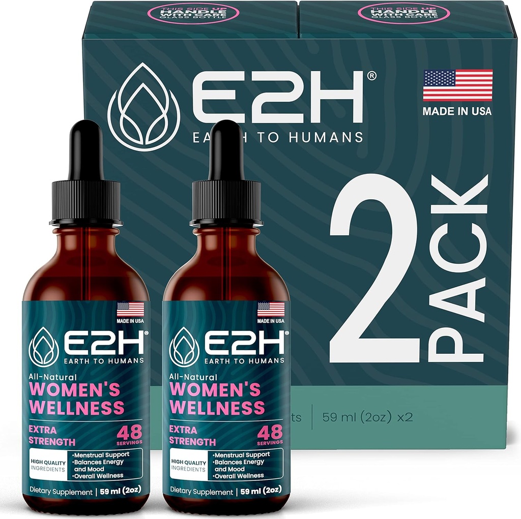 E2H All Natural Women's Wellness, Hormone Balance and PMS Relief with Black Cohosh, Dong Quai and Licorice Root for Hot Flash Relief (2 bouteilles)