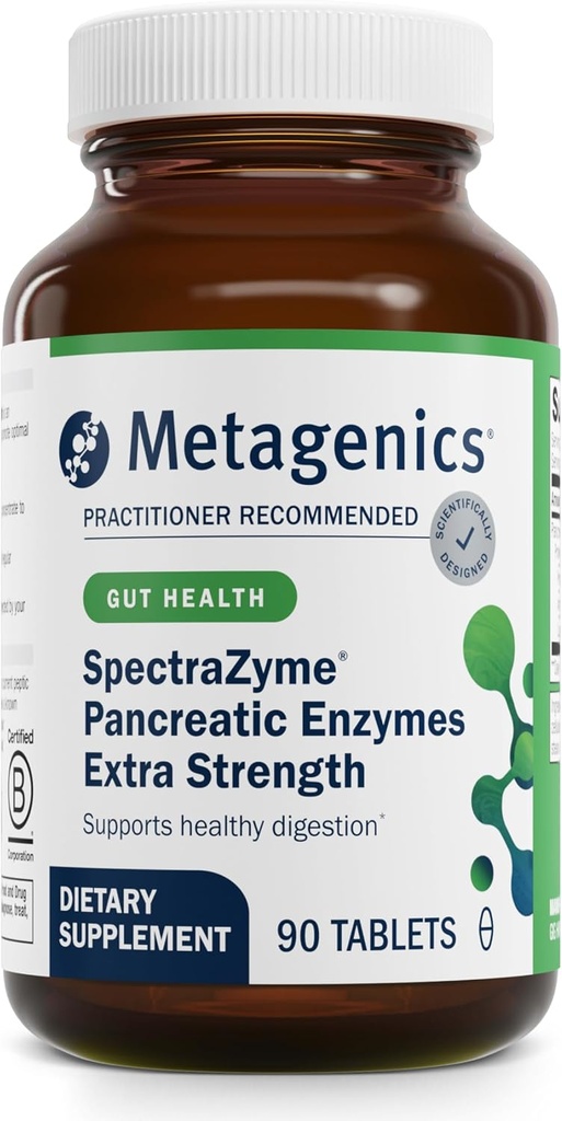 Métagène SpectraZyme Enzymes pancréatiques Extra Strength - Enzymes pancréatiques bioactifs pour le soutien digestif* - 90 portions