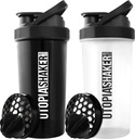 Bouteille Utopia Home Protein Shaker - (Pack of 2) Bouteille 28-Ounce Shaker pour mélange de protéines - Fitness Sports Classic Protein Shaker Bouteille (Black & Clear/Black)