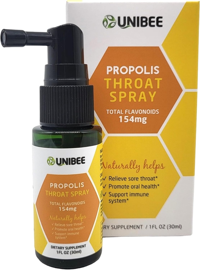 Spray de gorge de propolis UNIBEE (Total Flavonoïdes 154mg) - Soulagement de gorge, promotion de la santé buccodentaire, soutien immunitaire naturel, propolis sans alcool et soluble dans l'eau