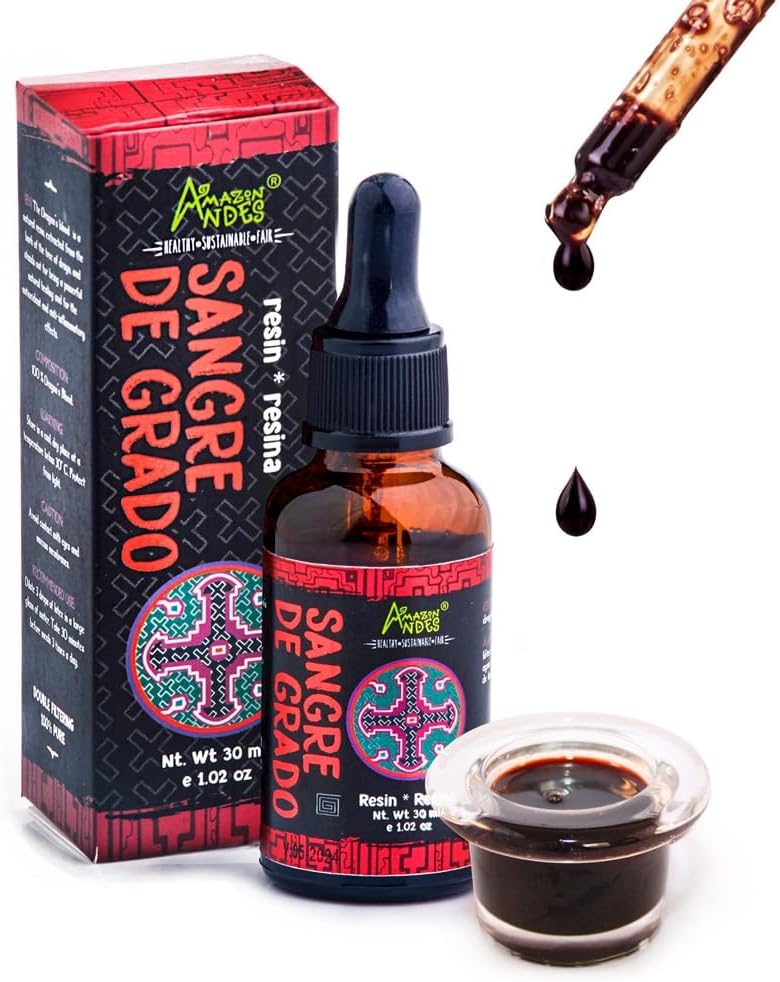 Andes Dragon's Blood (Sange de Grado) - 100% Dragon's Blood - Crafted from Croton Lechleri Trees - Non-OGM, Wild Crafted & Gluten-Free - Soutenir l'activité de guérison - 1.02 Oz/30ml - Fabriqué au Pérou