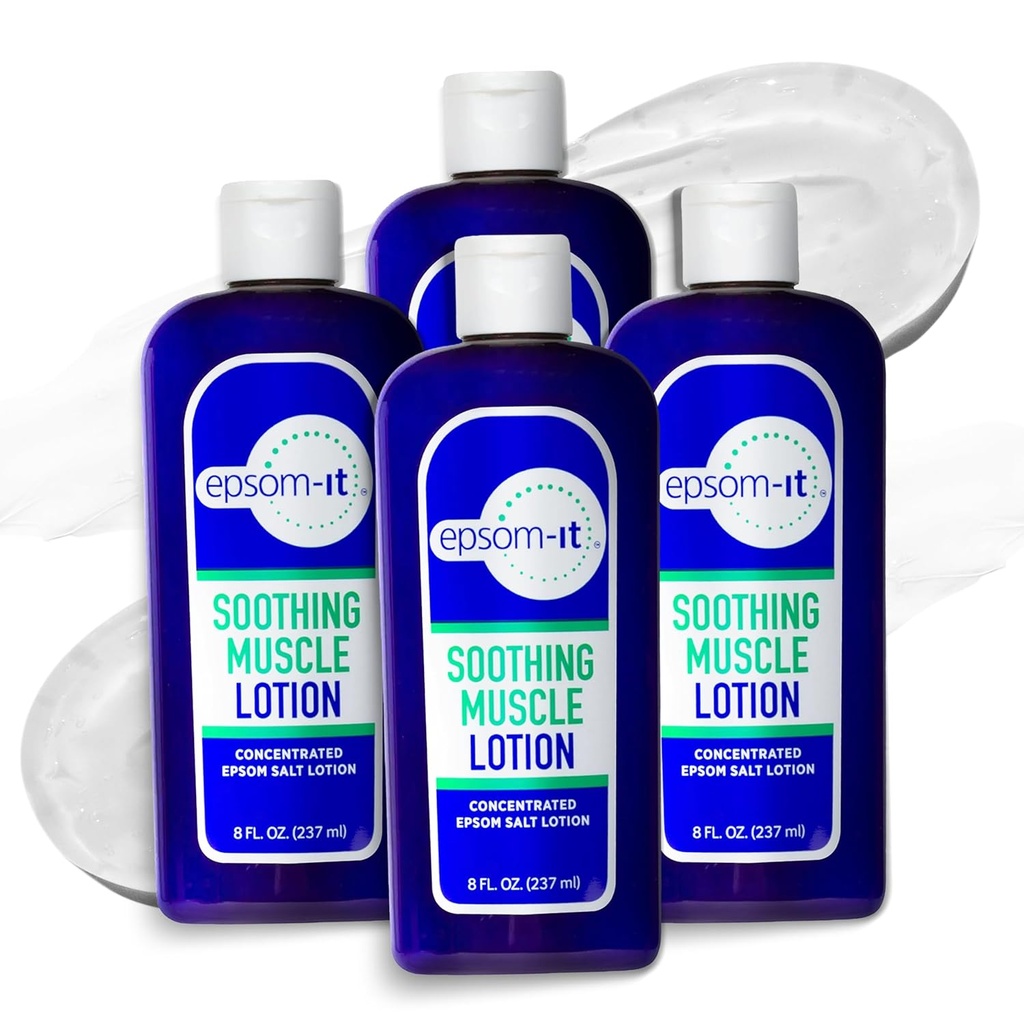Epsom-It Lotion musculaire apaisante - Crème de sulfate de magnésium de sel d'Epsom Arnica pour l'étirement musculaire, Lotion de magnésium topique, offrant confort aux jambes, genou et pieds, 8,0 oz., 4-Pack