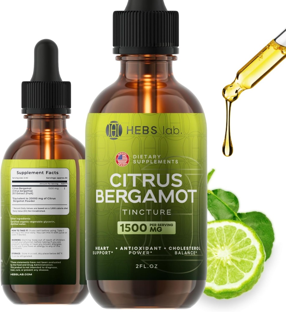 Citrus Bergamot gouttes 2 fl oz – Fabriqué aux États-Unis - Support antioxydant naturel, supplément de bien-être cardiaque et métabolique - Extrait de Bergamot