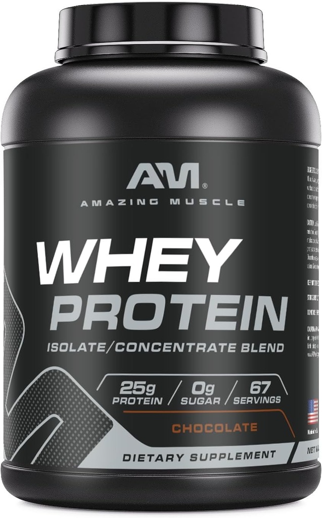Amazing Muscle 100% Whey Protéine Poudre *Formule avancée avec la protéine Whey Isolate comme ingrédient primaire avec concentré de protéines de lactosérum ultra filtré (chocolat, 5 lb)