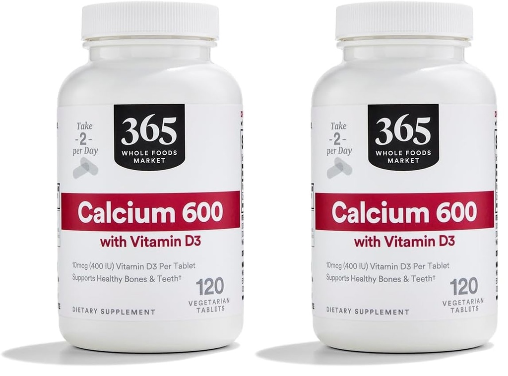 365 par le marché des aliments entiers Calcium avec comprimés de vitamine D3, 120 Nombre (paquet de 2)