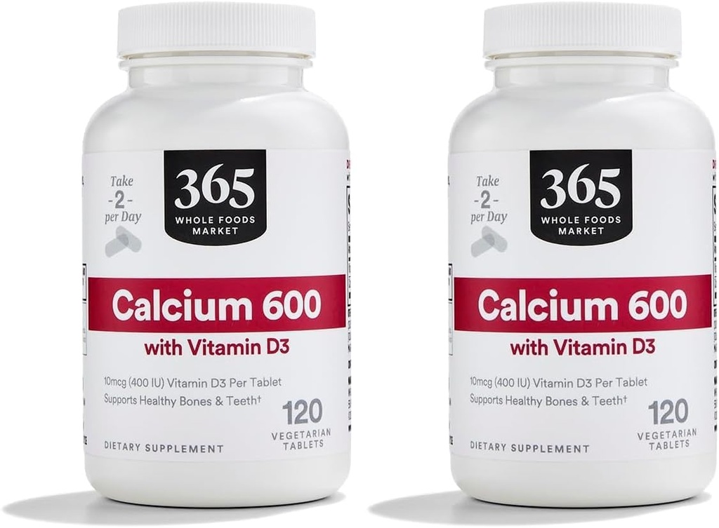 365 par le marché des aliments entiers Calcium avec comprimés de vitamine D3, 120 Nombre (paquet de 2)
