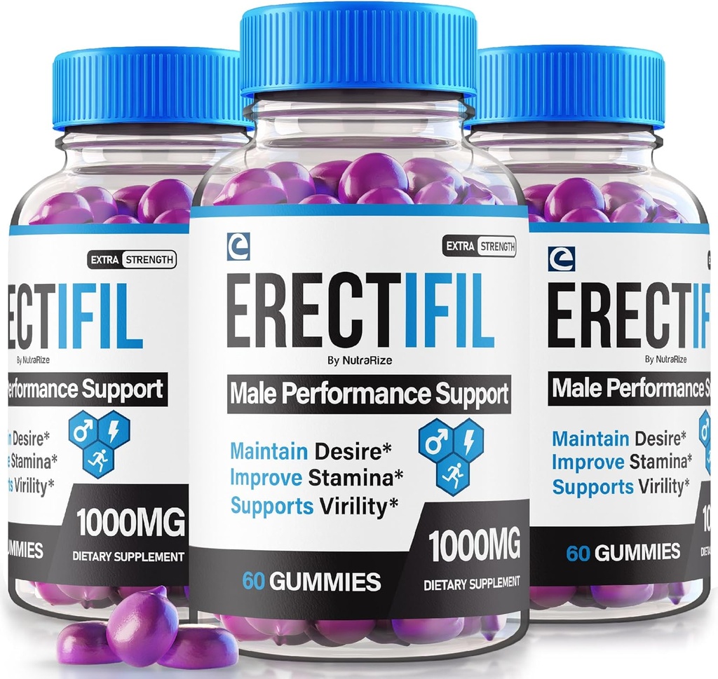 (3 Pack) Erectifil Gummies, Erectifil 1000 MG Gummies, Support de formule tout naturel pour les hommes, Supplément Homme Premium pour la santé globale et la performance maximale, Erec tifil Gomitas Avis (180 Gummies)