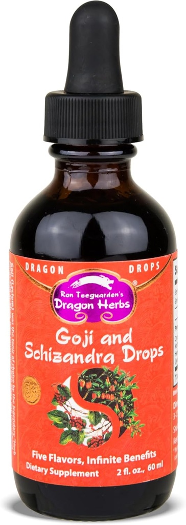 Dragon Herbes Goji Berry & Schizandra gouttes • Triple Extractions • pour le soutien du vieillissement des yeux, de la peau, du poumon et de la santé, tonique beauté • Super puissance • Action rapide • 2 fl oz, 60 ml • Supplément de teinture