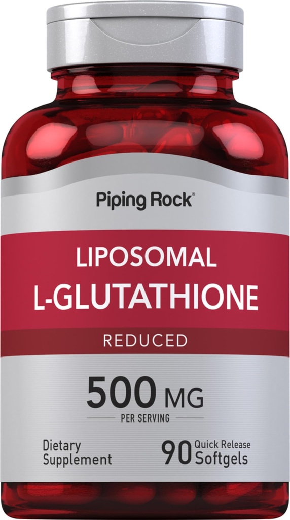 Piping Rock Glutathion liposomique , 500mg 90 Softgels , Supplément réduit , sans OGM , sans gluten