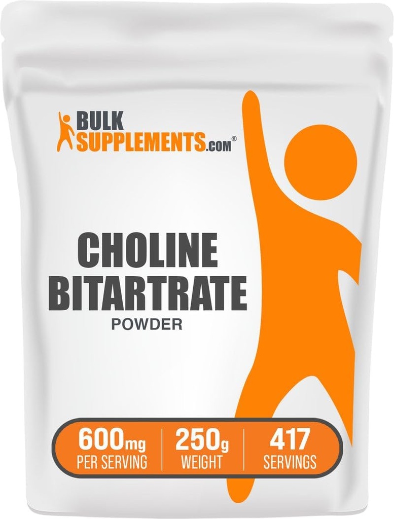 BulkSupplements.com Poudre de bitartrate de choline - Suppléments de choline - Sans saveur et sans gluten, 600mg par portion, 250g (8,8 oz) (paquet de 1)