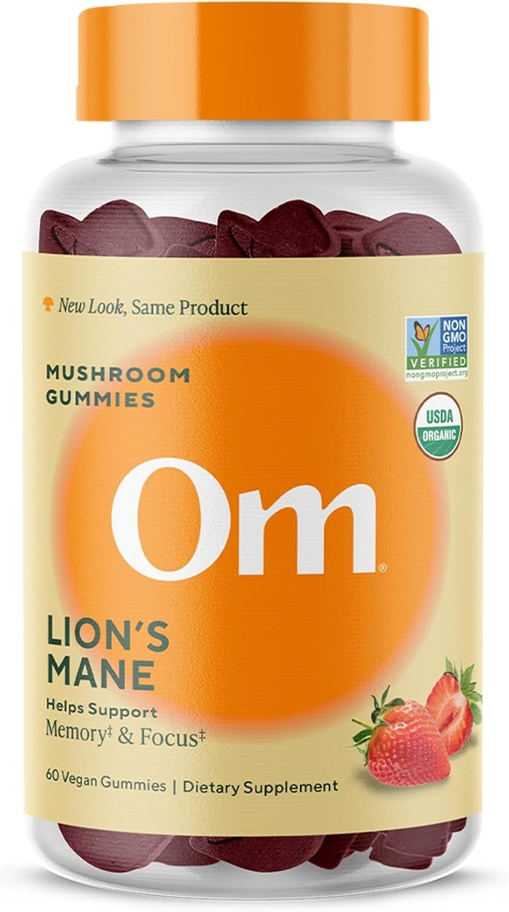 Om Lion, Gummées de Champignons de Mane - Supplément de Champignons Biologiques et Nootropes - Suppléments Cerveau pour Mémoire et Focus, 60 Compte (30 Servitions)
