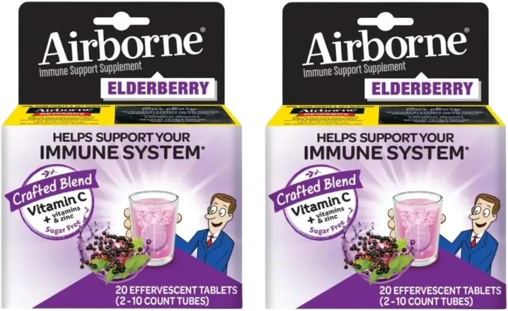 Extrait de fraisier + vitamine C 1000mg (par portion) - Comprimés effervescents aéroportés (20ct), Supplément de soutien immunitaire sans gluten, avec vitamines A C E, ZINC et Sélénium, sans sucre (paquet de 2)
