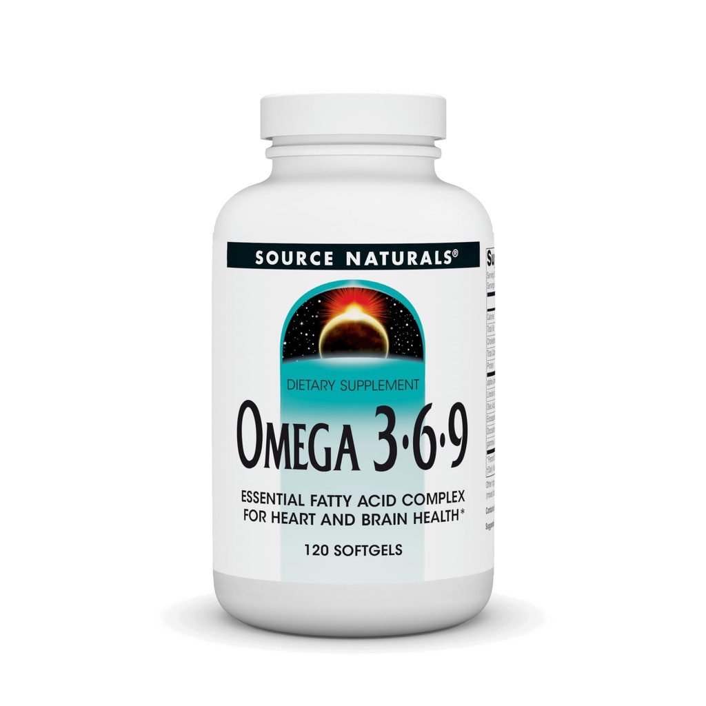 Source Naturals Omega 3-6-9, Complexe d'acide gras essentiel pour la santé du coeur et du cerveau* - 120 Softgels