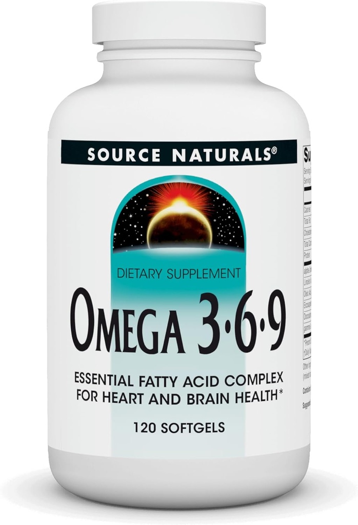 Source Naturals Omega 3-6-9, Complexe d'acide gras essentiel pour la santé du coeur et du cerveau* - 120 Softgels