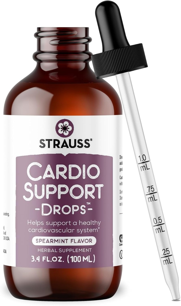 Strauss Naturals Cardio – Supplément de santé cardiaque à base de plantes naturelles – Aide à maintenir un système cardiovasculaire sain pour les hommes et les femmes – Vegan & non-OGM – Saveur de spearmint – flacon de 100 ml