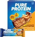 Barres de protéines pures, haute protéine, collations nutritives pour soutenir l'énergie, faible sucre, sans gluten, beurre d'arachide au chocolat, 1,76oz, 12 Compte (paquetage mai Vary)