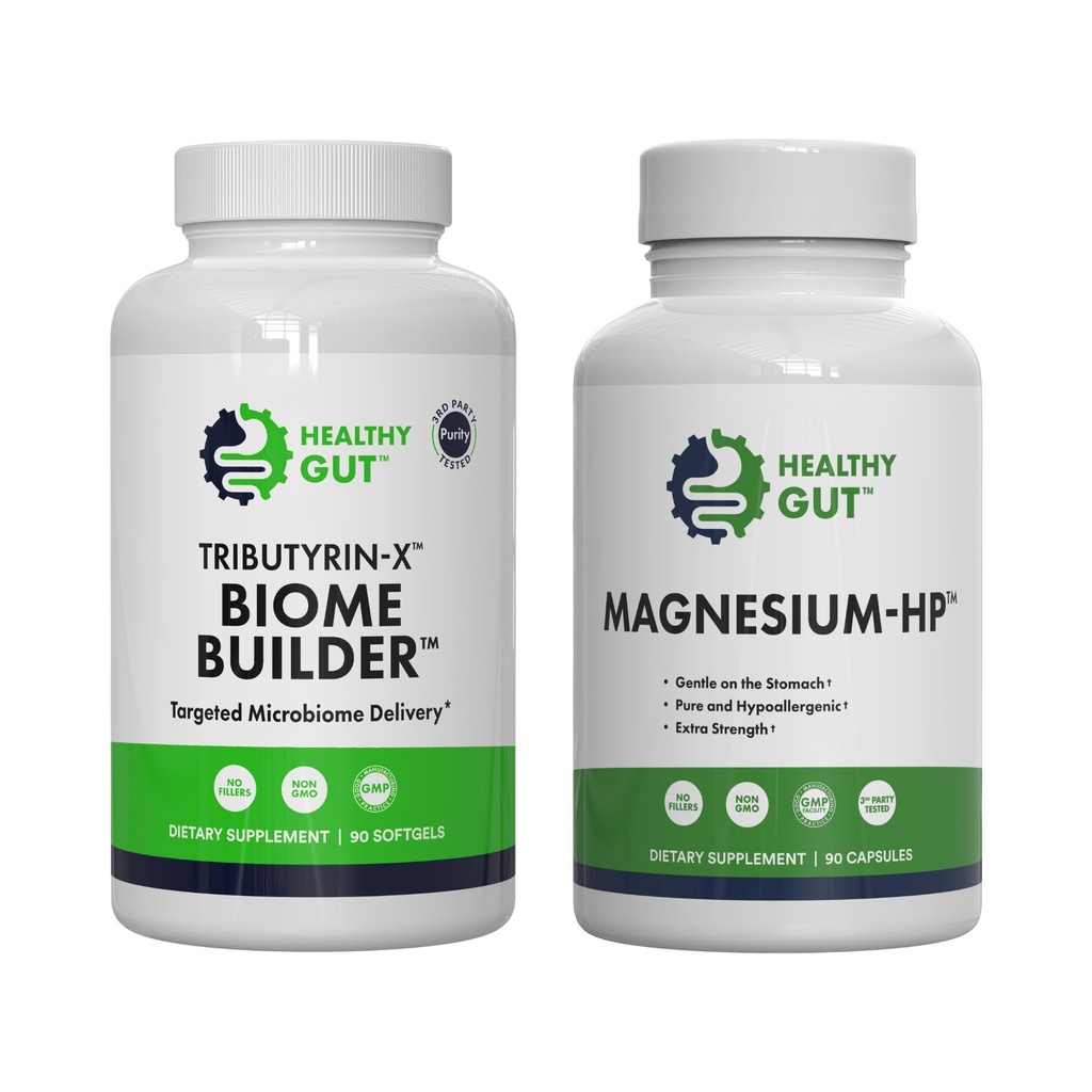 Hygiène Gut Tributyrine-X Biome Builder, 90 Softgels et Magnésium-HP, 90 Capsules