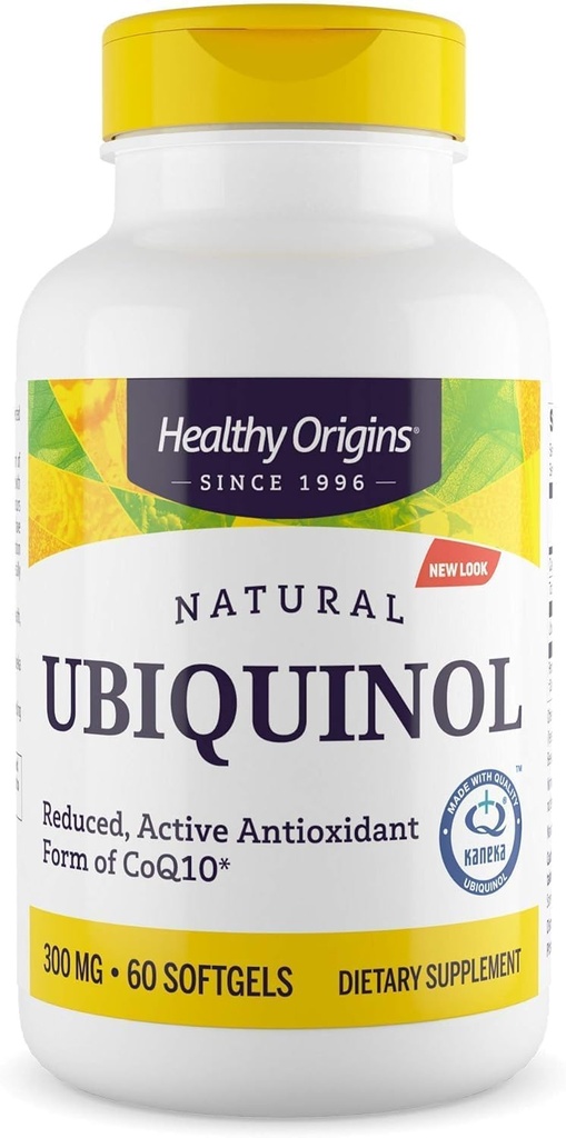 Origines saines Ubiquinol (forme active du CoQ10), 300 mg - Suppléments Ubiquinol Kaneka pour la santé cardiaque et le soutien antioxydant - Supplément sans gluten et sans OGM - 60 Softgels