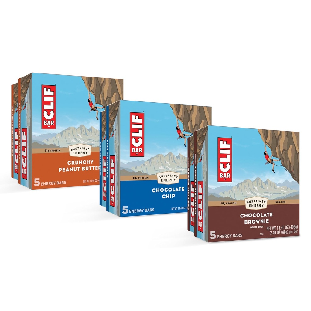 CLIF BAR - Barres de protéines énergétiques - Boîte de variétés - 3 arômes - Fabriqués avec de l'avoine biologique - Barres d'énergie - Non-OGM - (30 Pack)