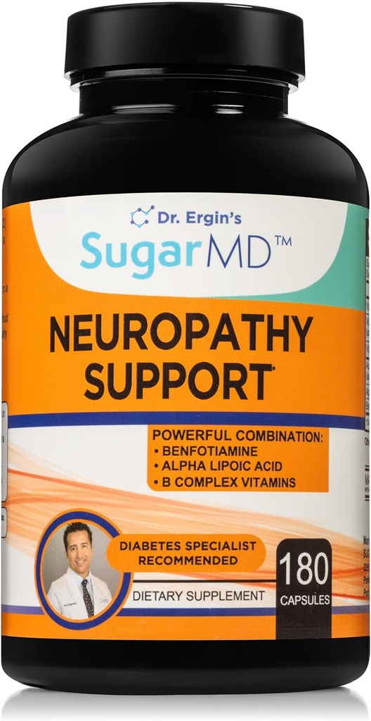 Supplément de soutien à la neuropathie de sucreMD – 180 capsules de supplément de nerve avec acide alpha lipoïque, Benfotiamine et vitamine D3 B6 B12 - Supplément de soutien de nerve pour les pieds doigts et jambes - 90 jours d'approvisionnement