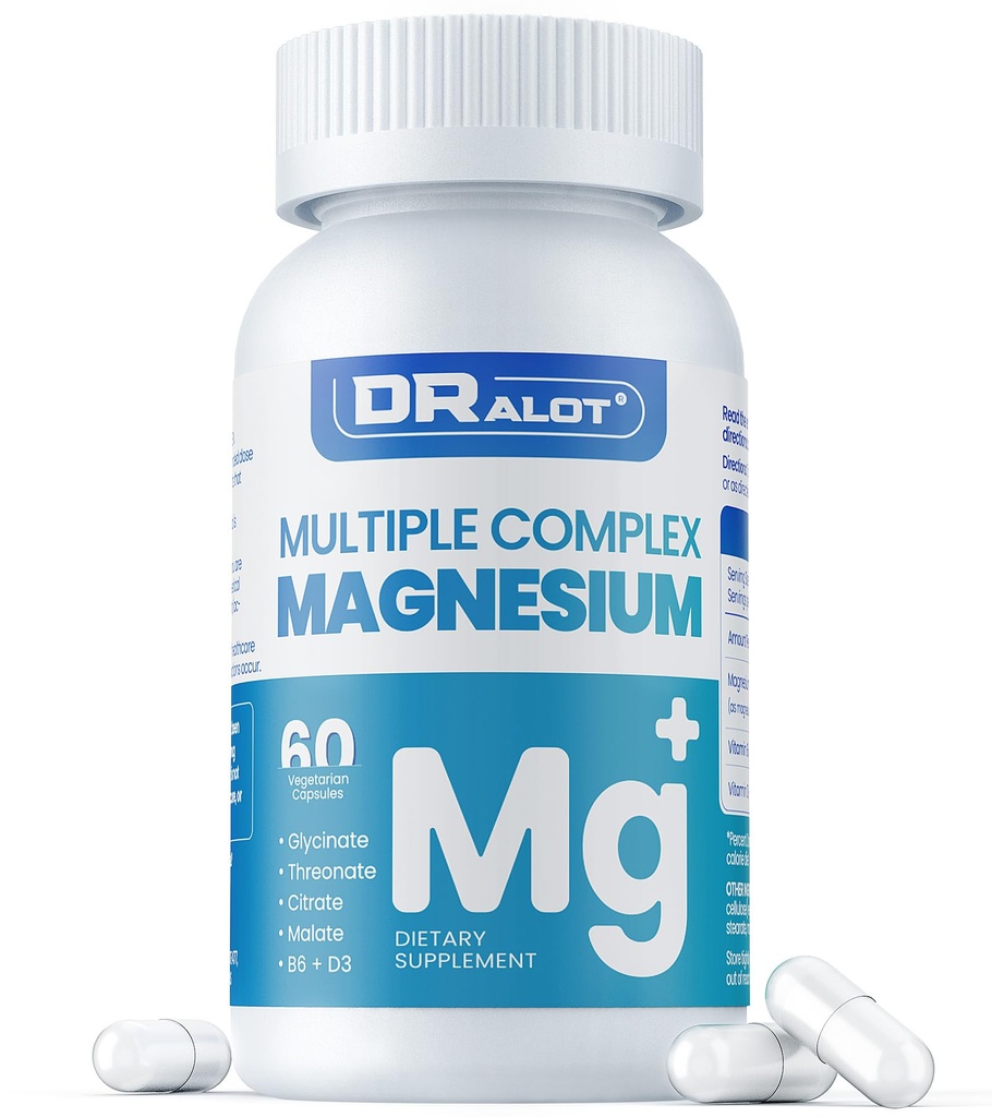 Supplément de magnésium Quadruple, 400mg de glycinate de chélate de magnésium, L-thréonate, Citrate et Malate.