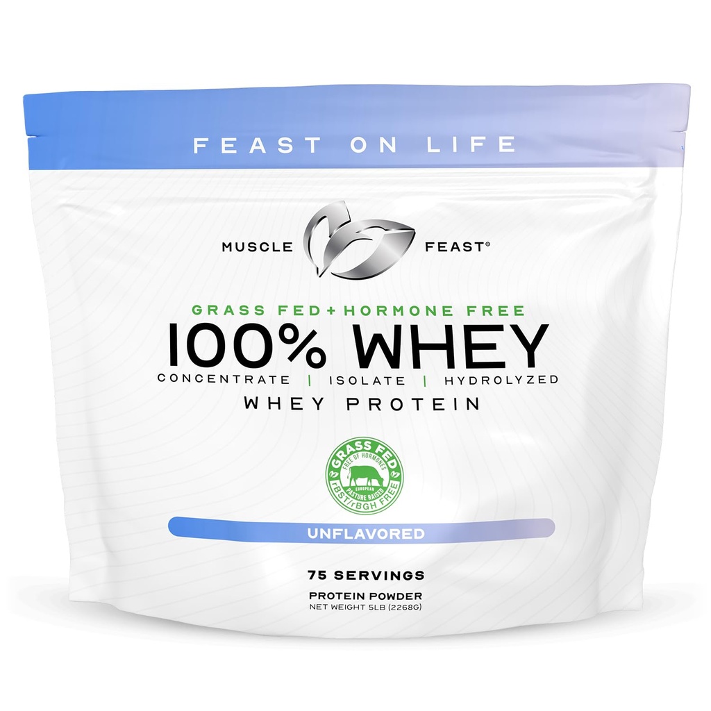 Fête musculaire Poudre de protéines de lactosérum à 100 % herbe, tout mélange de poudre de protéines de lactosérum sans hormones naturelles - non aromatisé, 5lb