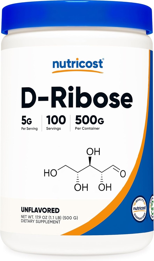 Nutricost D-Ribose poudre 500 Grams - 5000mg par portion, non-OGM (500 Grams)