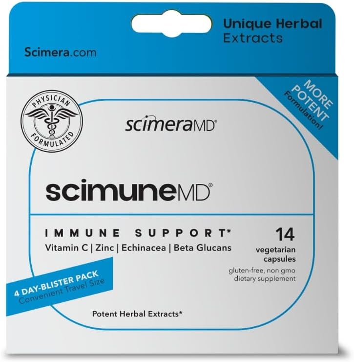 ScimeraMD® Scimune Immune Support Supplément de vitamine avec Zinc, Quercetine, Vitamine C, Echinacea et Wellmune®, 14 CT
