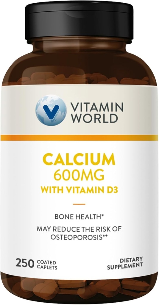 Vitamine World Calcium 600mg + Vitamine D3 250 Caplets enduits
