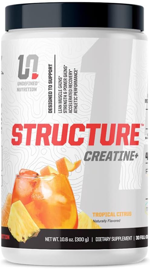 Structure nutritionnelle non définie Créatine+ par Brian Shaw (30 portions) – Monohydrate de créatine micronisé + Chélalate de créatine de magnésium et HMB et PEAK ATP-Strength, puissance, récupération (10,6 oz, agrumes tropicaux)