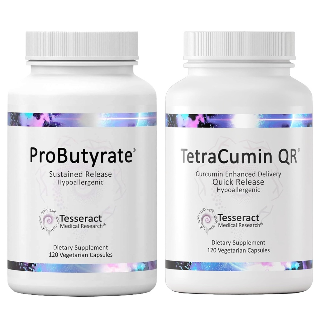 Tesseract Recherche médicale Optimal Gut & Tissue Bundle, Complexe d'acide butyrique Gastro-intestinal et Curcumine Métabolite Supplément de soulagement conjoint