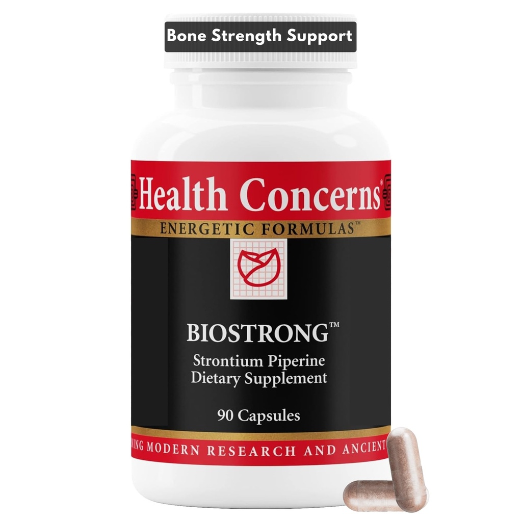 Préoccupations de santé BioStrong – Supplément de soutien aux os et à la densité – Extrait de poivre noir de strontium et de biopérine pour la mobilité conjointe – Mélange chinois à base de plantes pour hommes et femmes – 90 capsules