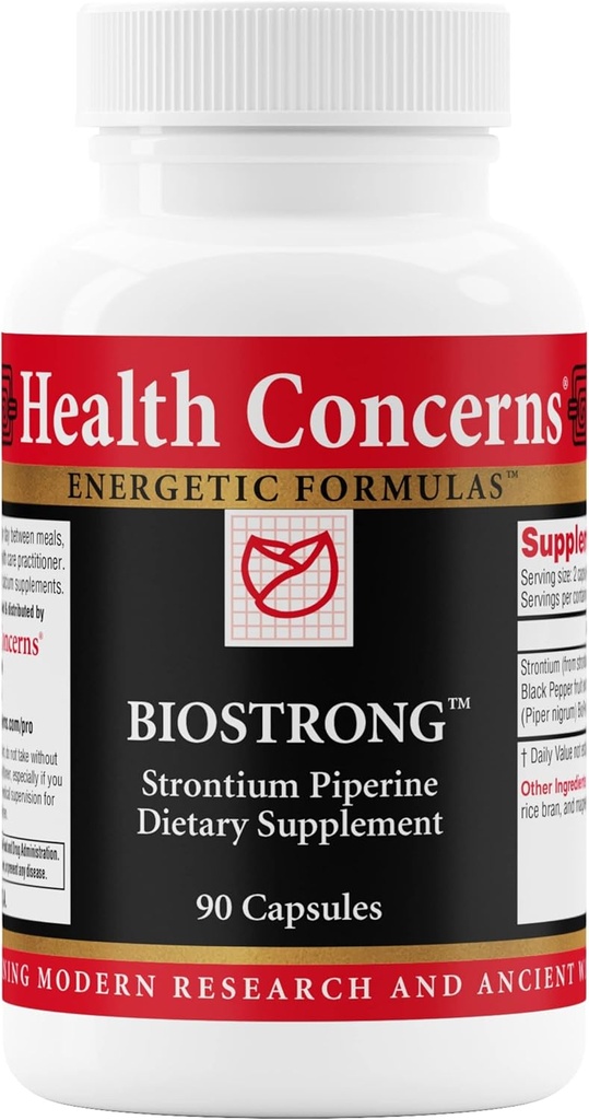 Préoccupations de santé BioStrong – Supplément de soutien aux os et à la densité – Extrait de poivre noir de strontium et de biopérine pour la mobilité conjointe – Mélange chinois à base de plantes pour hommes et femmes – 90 capsules