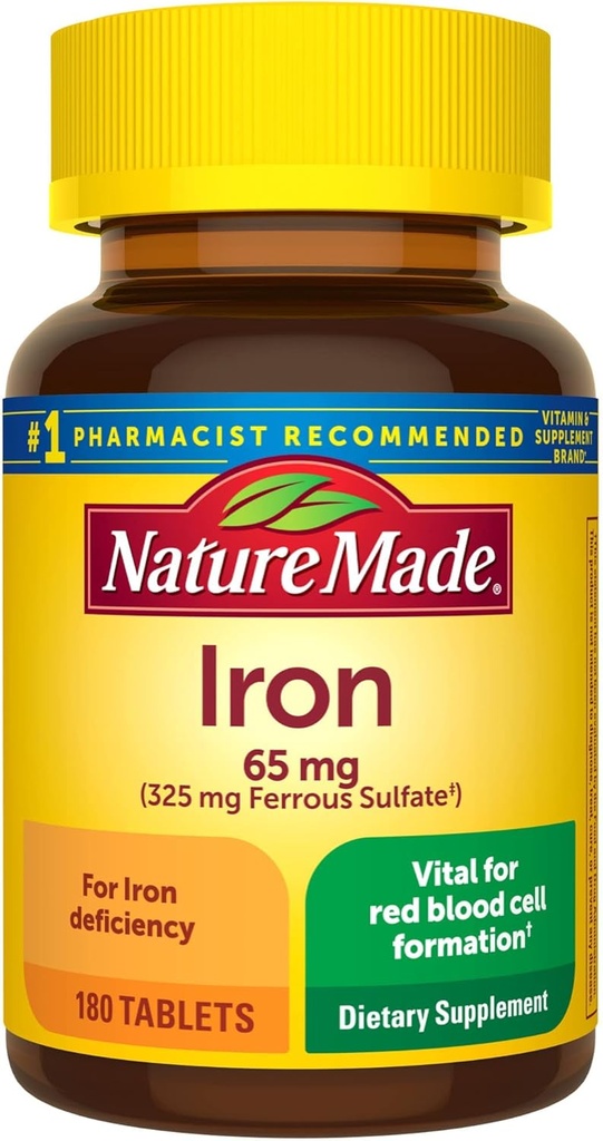 Nature faite de fer 65 mg (325 mg de sulfate ferreux) Supplément alimentaire pour le soutien des globules rouges 180 comprimés (paquet de 1)?