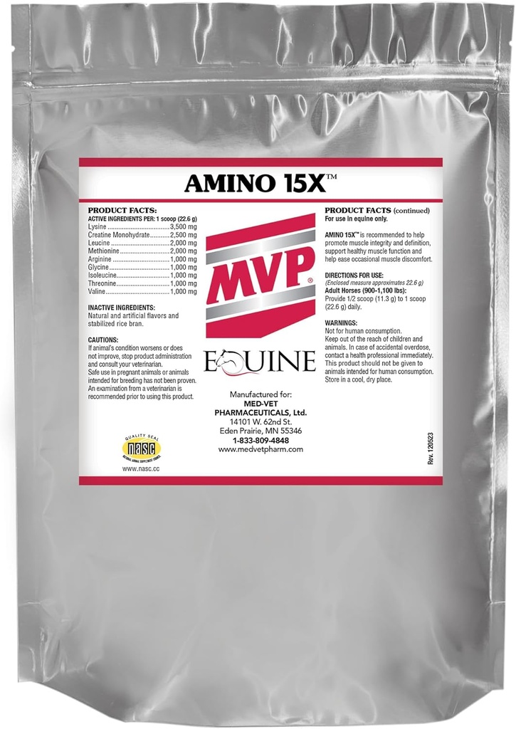 Amino 15X (3 lb) - Soutient la fonction musculaire saine, le développement et la réparation des chevaux