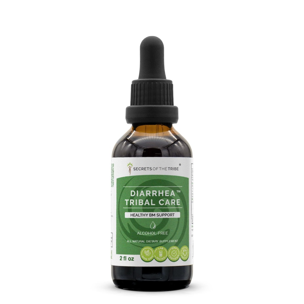 Secrets de la tribu Diarrhée soins tribaux Teinture Extrait sans alcool, Herbes BlackBerry Rubus Fruticosus, Camomile Matricaria Recutita, Goldenseal Hydrastis Canadensis Healthy Digestion 2 oz