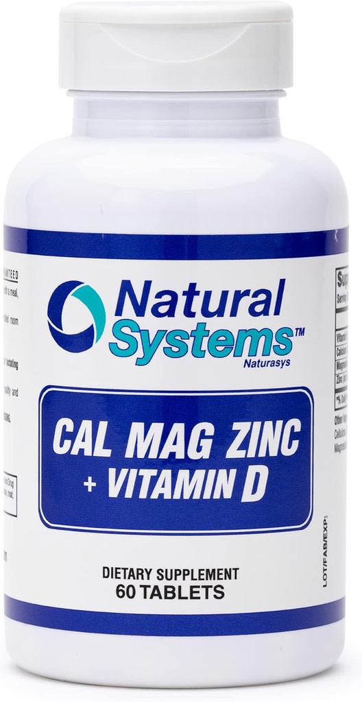 Supplément de vitamine D au zinc de magnésium de calcium 60 comprimés par systèmes naturels - Suppléments de zinc de magnésium de calcium et de VIT D pour un système immunitaire fort - Supplément de magnésium pour le système immunitaire