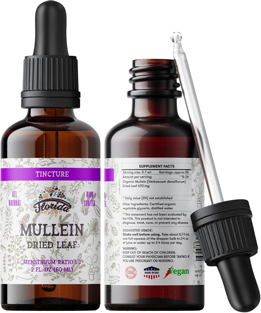 Extrait de teinture de moléine, moléine biologique (Verbascum densiflorum) Supplément à base de plantes séchées en glycérine végétale pressée à froid 670 mg