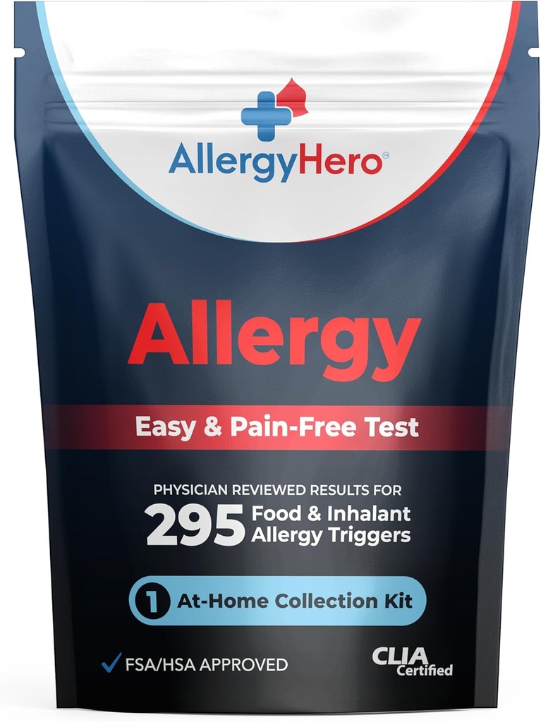 AllergyHero Kit de test complet d'allergie alimentaire et environnementale avec 295 déclencheurs pour adultes et enfants – Kit de test d'allergie facile et sans douleur à domicile avec des résultats précis